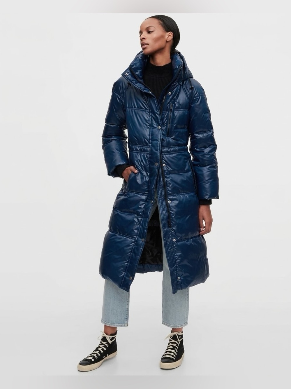 GAP Upcycled Long Puffer Coat Blue Water Repellent  , size XS